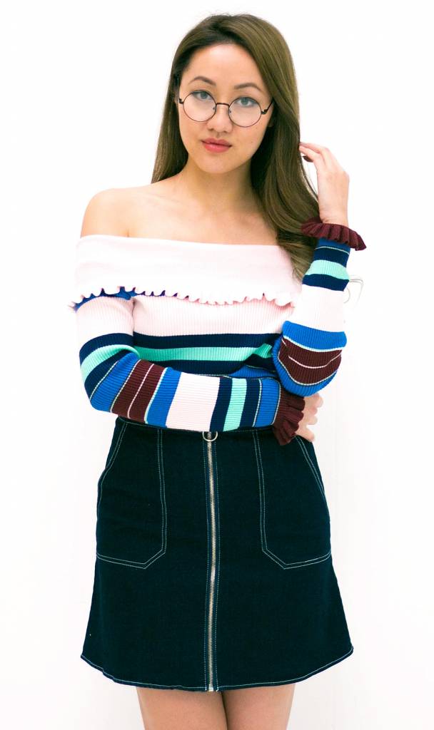 Off Shoulder Striped Ruffle Top