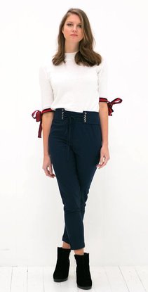 Navy Trousers with lace up corset details