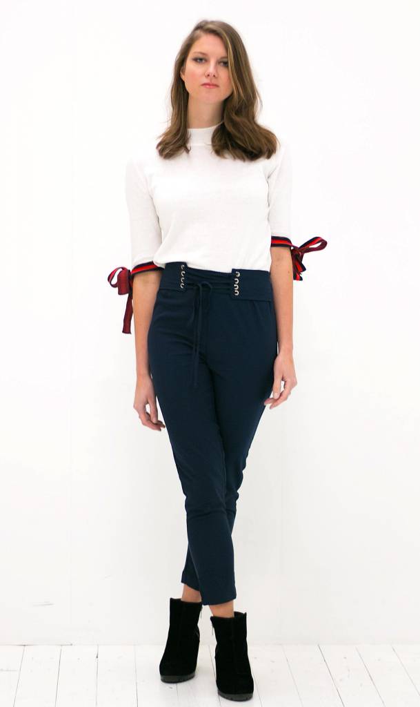 Navy Trousers with lace up corset details