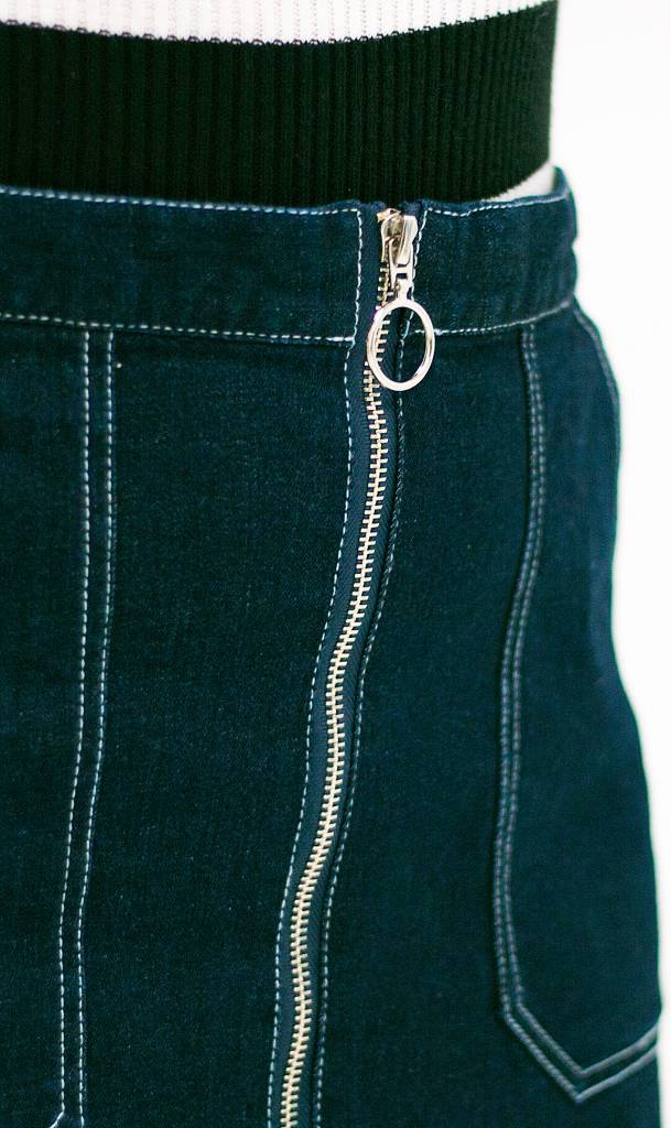 Denim Rok met ring detail Rits