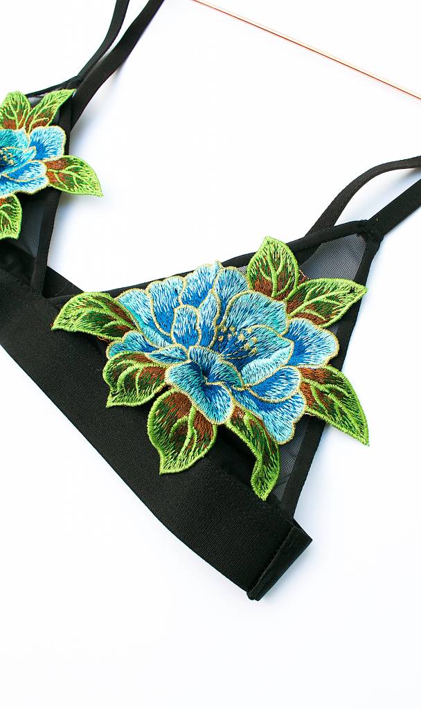 Black floral embroidered bralette