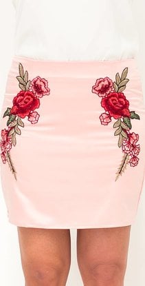 Embroidered Pink Satin Skirt