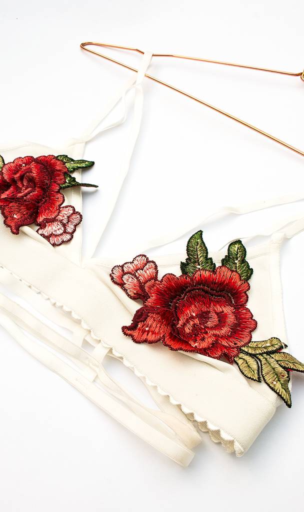 White floral embroidered bralet