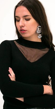 Black gauze knitted sweater