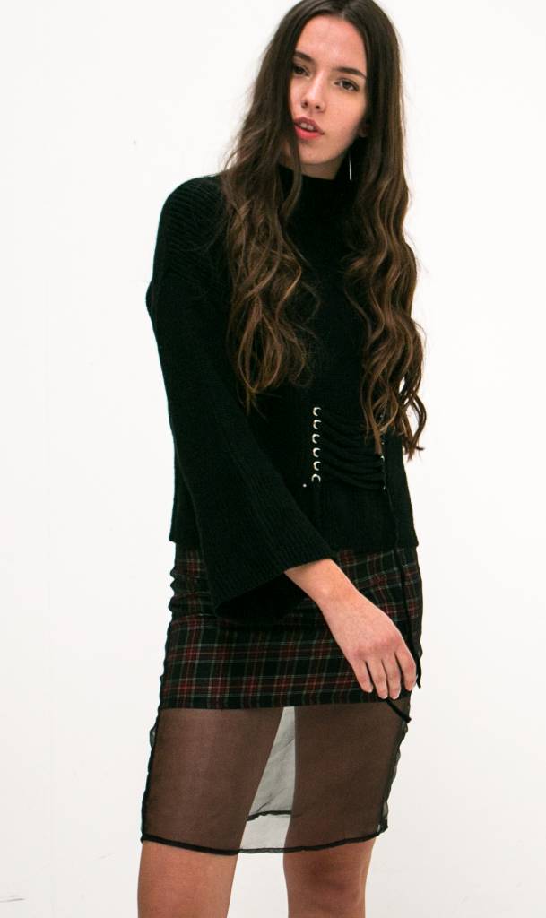 black lace up knit