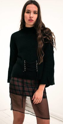 black lace up knit