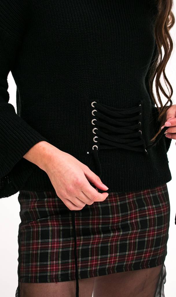 black lace up knit