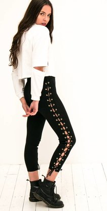 zwarte lace up broek