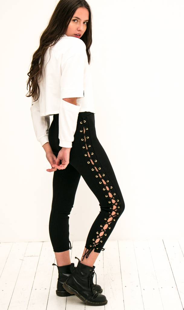 Black lace up pants