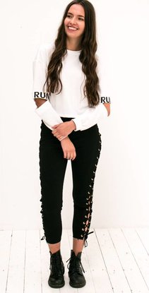 Black lace up pants