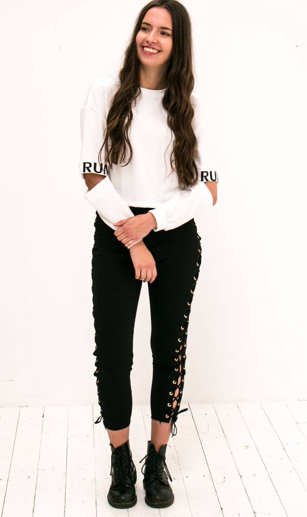 Black lace up pants