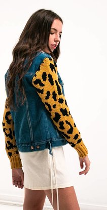Leopard denim jacket teddy fleece