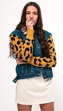 Leopard denim jacket teddy fleece