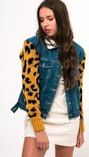 Leopard denim jacket teddy fleece