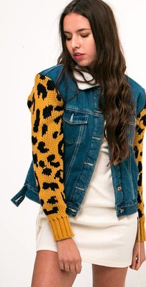 Leopard denim jacket teddy fleece