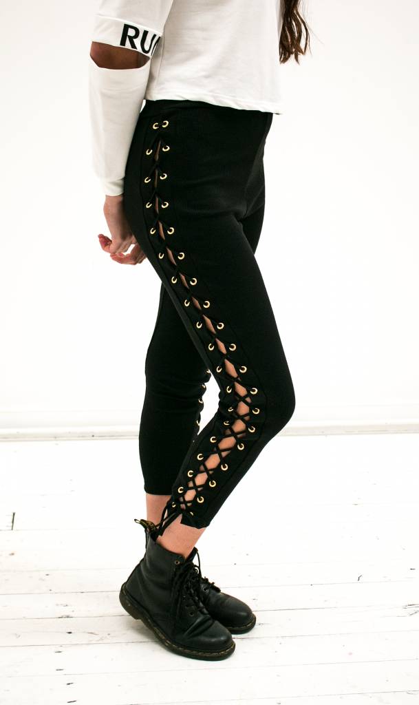 Black lace up pants