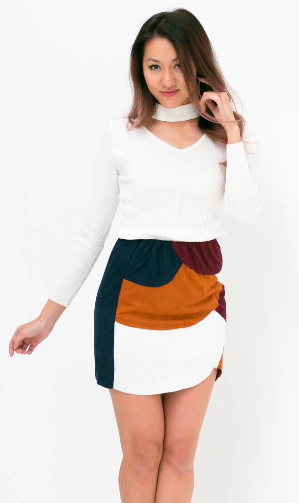 Suede patchwork skirt