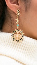 Baroque Golden Sun and Moon earrings (blue)