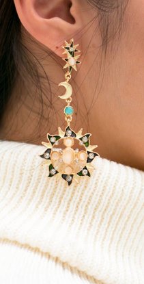 Baroque Golden Sun and Moon earrings (blue)
