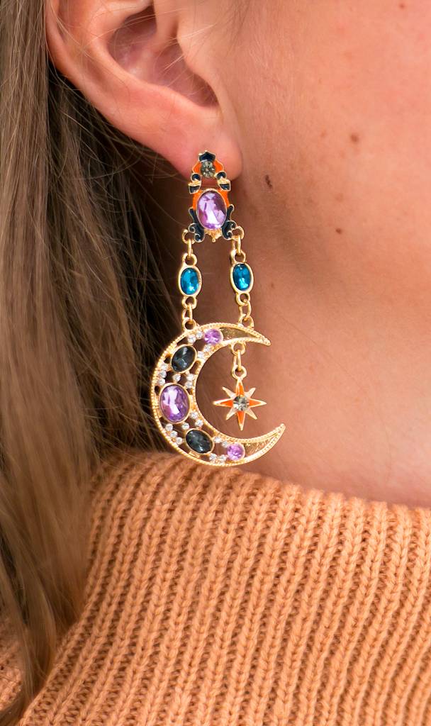 Baroque Golden Sun and Moon earrings (purple)