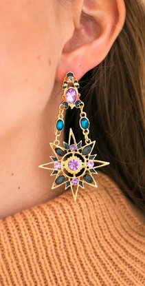 Baroque Golden Sun and Moon earrings (purple)