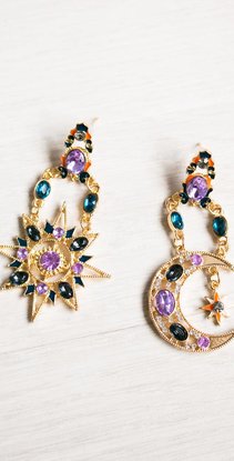 Baroque Golden Sun and Moon earrings (purple)