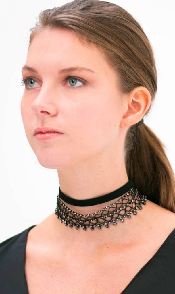 Zwarte Kristallen Choker Set