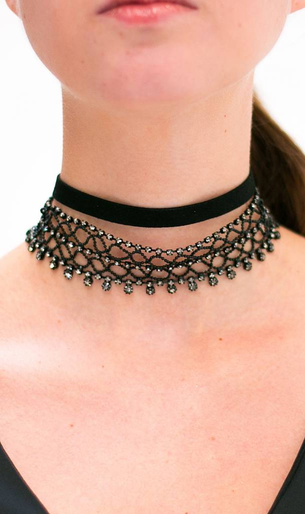 Black Crystal Choker Set