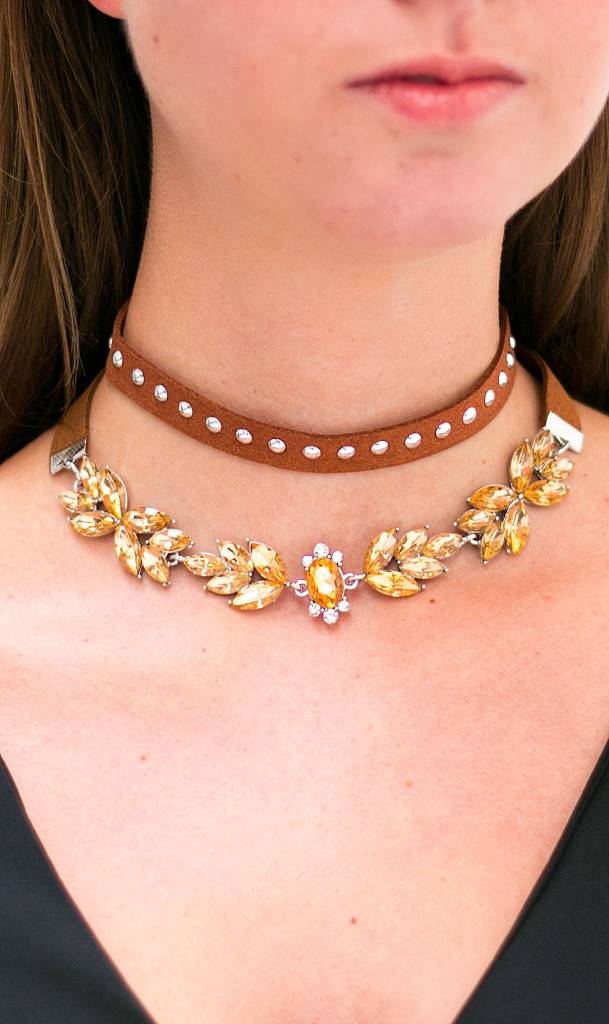 Bruine Kristallen Choker Set