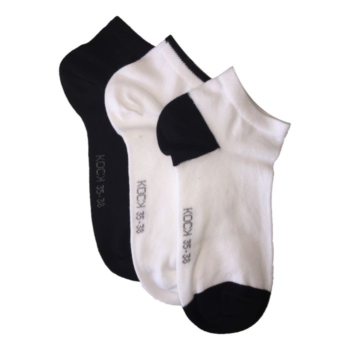 Kock Sockswear 3 Pack Naadloze Sneakersokken Dames Zwart Met Wit kock sockswear kopen in de aanbieding