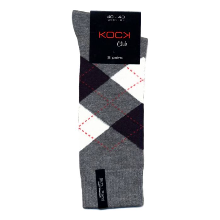 Kock Sockswear 2 Pack Naadloze Herensokken Argyle Grijs kock sockswear kopen in de aanbieding