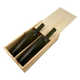 Wine box, wood with sliding lid, 2 bottles