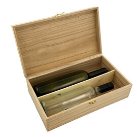 Wine box, wood with hinged lid, 2 bottles