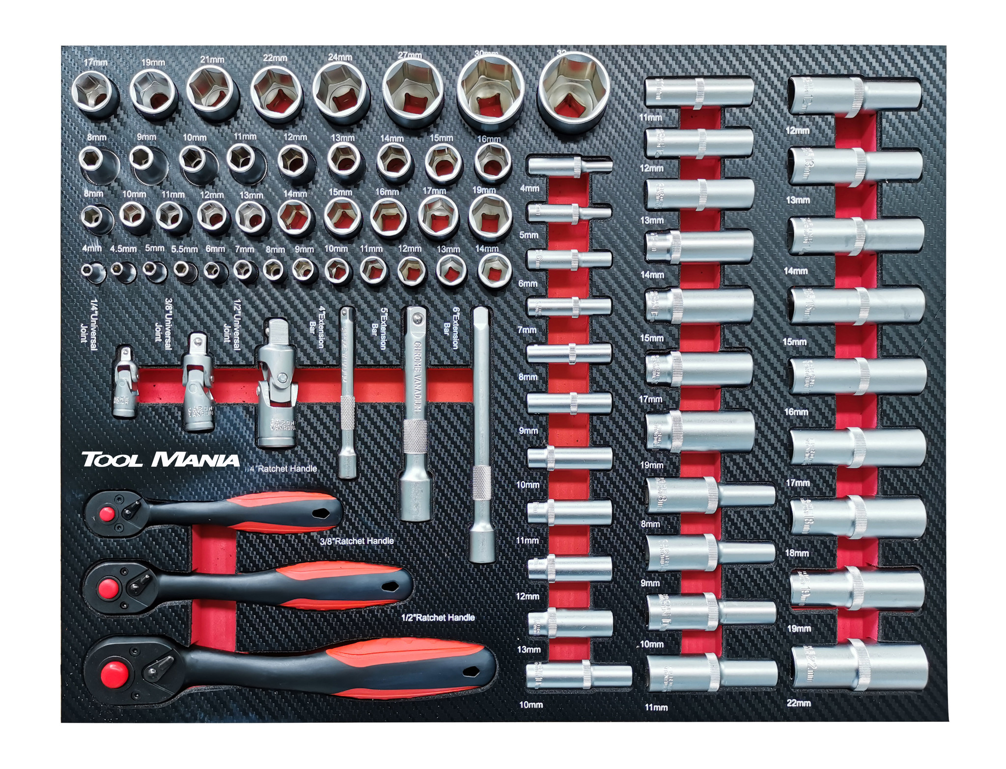 TM TM 262 Piece Filled Tool Trolley with 7 drawers and door with FOAM