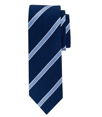 Profuomo Navy Gestreepte Zijden Das