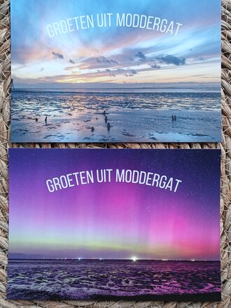 2 postcards Moddergat Dutch text