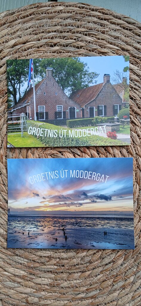 2 Postcards Moddergat Frisian text
