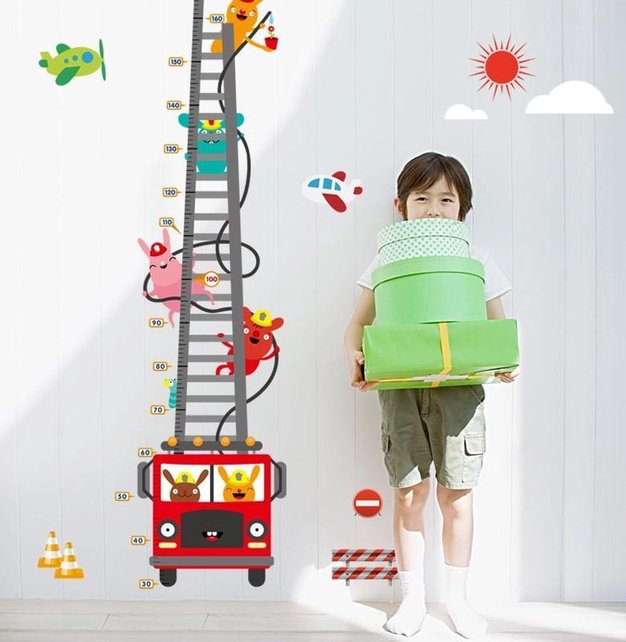 Wall sticker growth chart fire engine