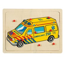 Wooden puzzle ambulance