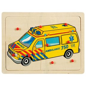 Wooden puzzle ambulance