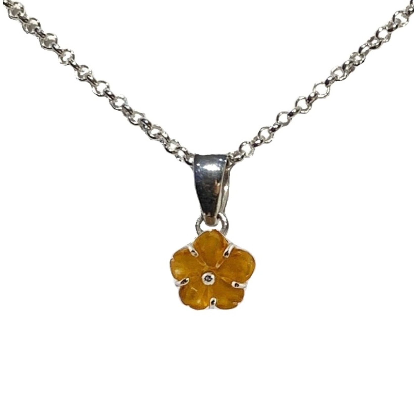 kandidaat solidariteit Ontcijferen Zilveren ketting met met citrien hanger, bloem - Kiliaan Jewelry