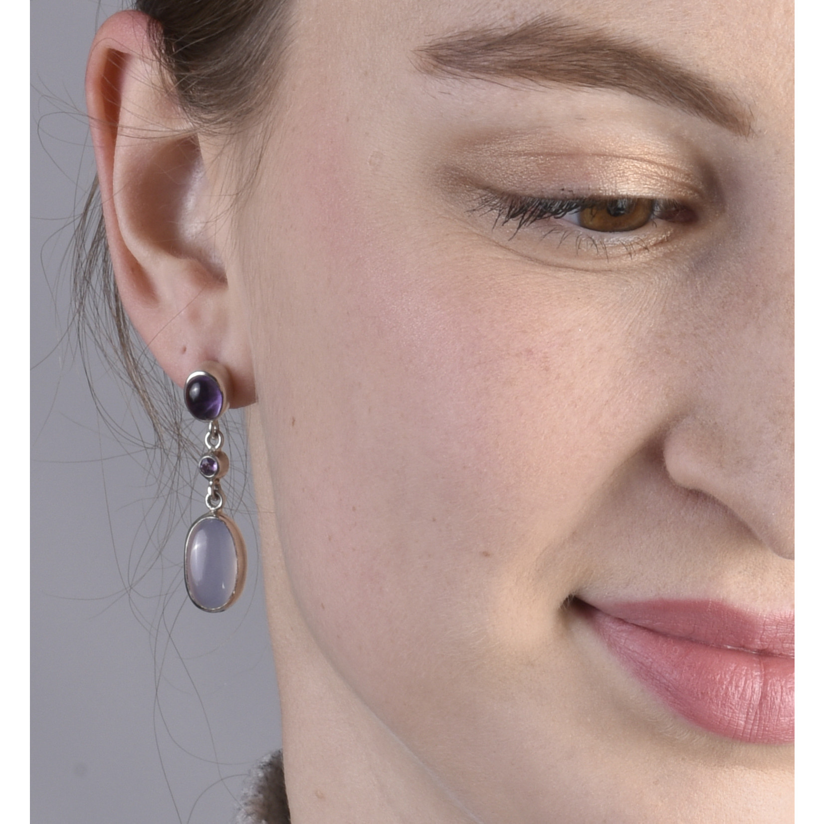 Earrings amethyst, sapphire and chalcedony