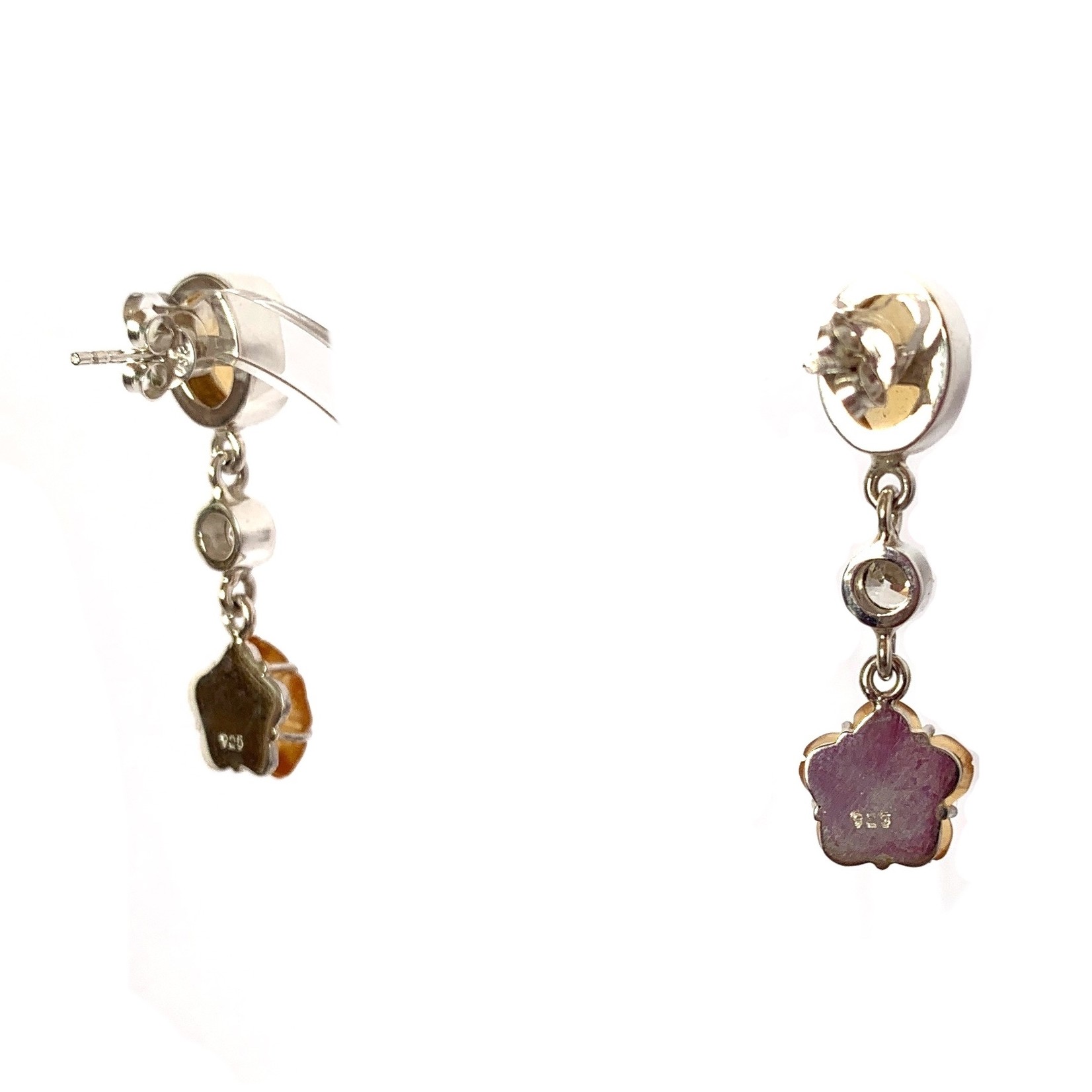 Earrings citrine and colorless sapphire