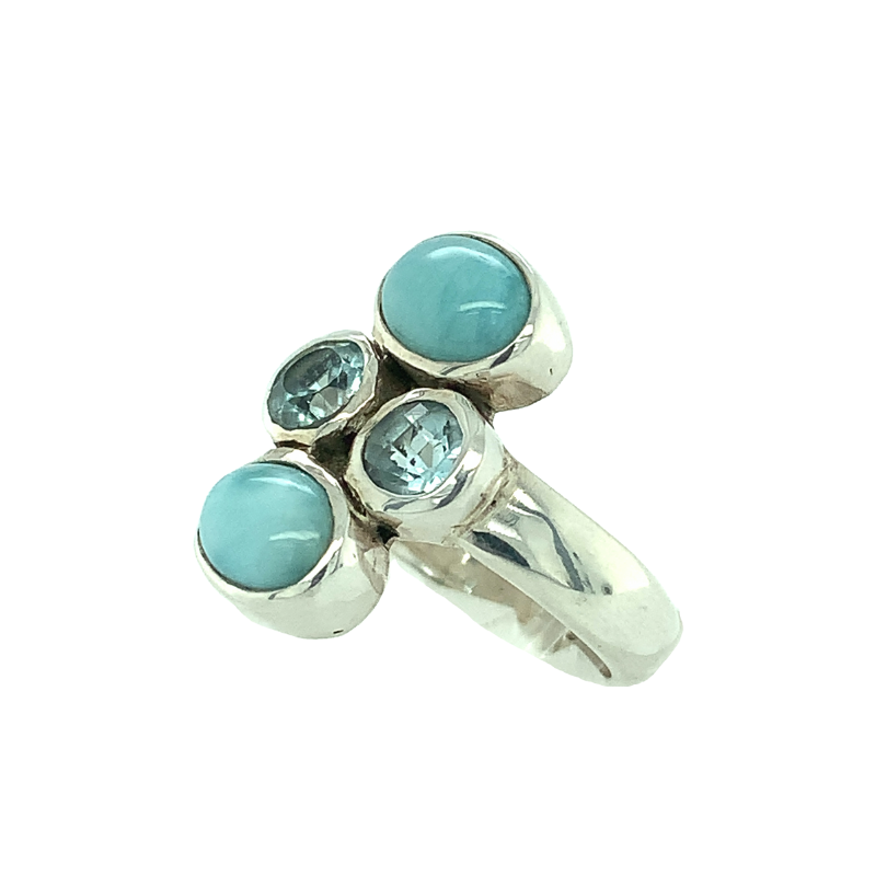 Larimar & Swiss Blue Topaz Gemstone 925 sterling Silver Jewelry Cuff