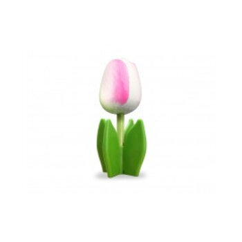 White - pink wooden tulip on leaf