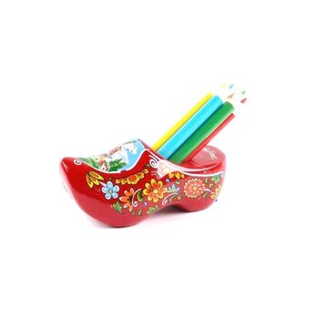 Clog with sharpener and pencils red