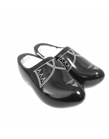 Black wooden shoes with stripes