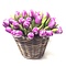  Paarse houten tulpen in een rieten mand