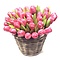  Pink - white wooden tulips in a wicker basket