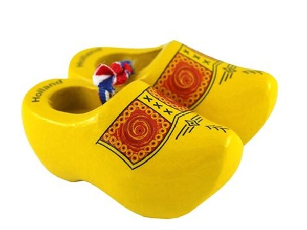 Yellow souvenir clogs 5 cm with a farmers motif